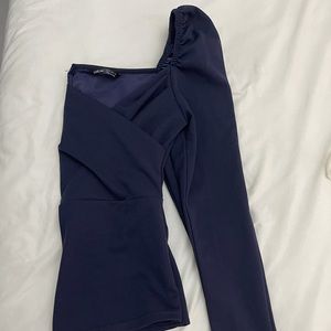 Navy blue puff long sleeve blouse